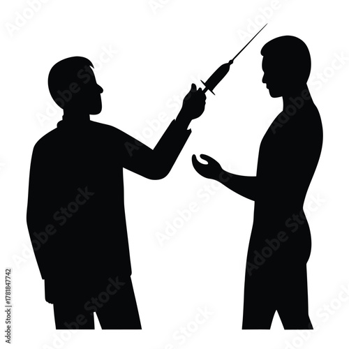 Doctor injecting syringe needle into patient medical treatment health concept