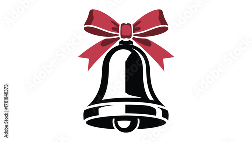 Festive Bell and Bow: A gleaming silver bell is adorned with a delicate red bow, creating a perfect illustration of celebratory elegance.