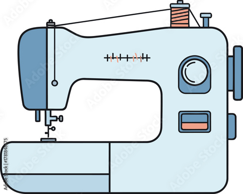 A modern electric sewing machine with brown thread illustrated in a clean, flat vector style on a white background.