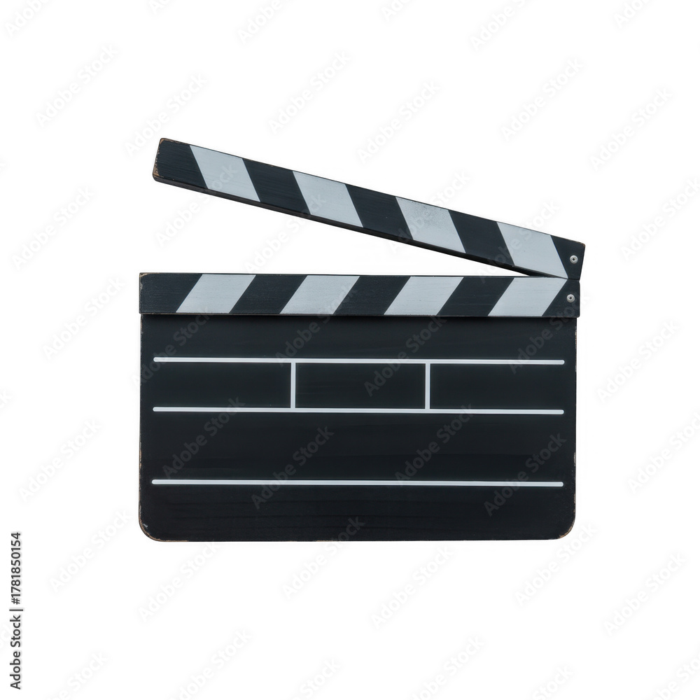Obraz premium Black film clapboard with white stripes isolated on a transparent background