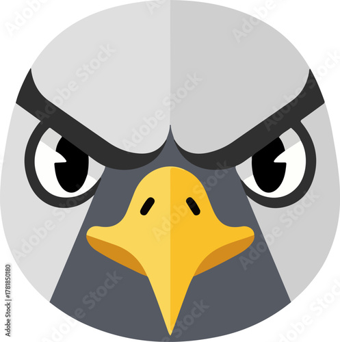 A captivating cartoon animal head icon, featuring a fierce bird of prey with sharp eyes and a prominent beak, perfect for branding and design projects, showcasing its powerful essence