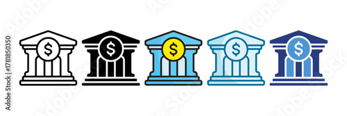 Bank Building Icon Set Multiple Style Collection