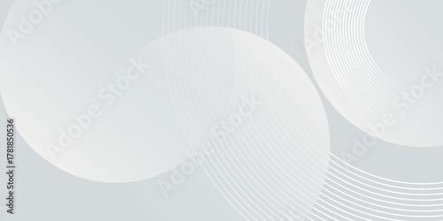 Abstract gray background with overlapping white stripes and geometric decoration. Minimalist and modern round background design for cover, banner, brochure, certificate, presentation, website. VOL. 5