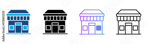Shop Icon Multiple Style Vector Illustration
