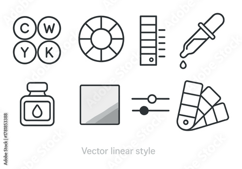 Vector line art icons of color tools on gradient background