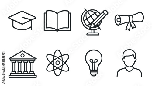 Educational icons with graduation cap and globe on textured background