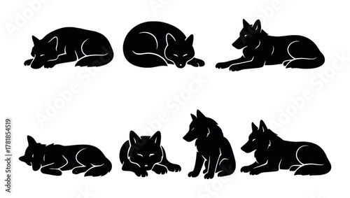 Silhouetted fox and wolf poses on dark background