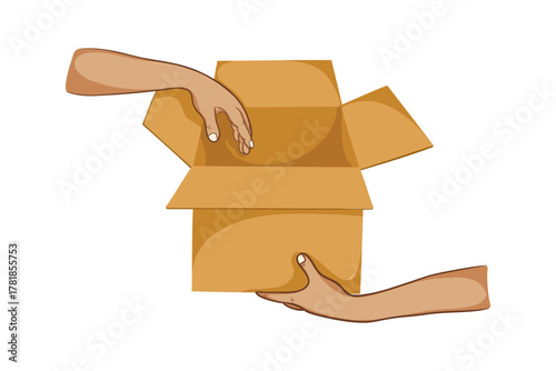 Giving and Receiving Cardboard Box  Symbol of Help and Support