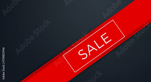 Sale Banner with Red Ribbon on Dark Background A Visual Announcement of Discount Offers and Promotion