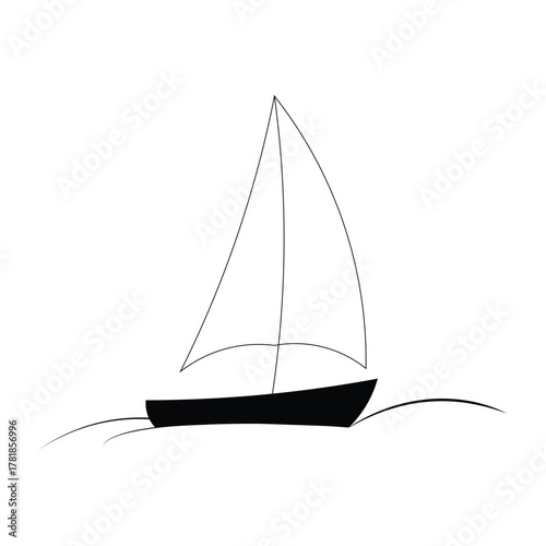 sailing boat vector illustration, boat line art