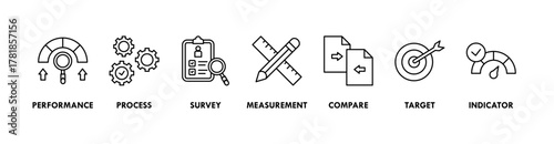 Benchmarking banner web icon vector illustration concept for the idea of business development and improvement with an icon of performance, process, survey, measurement, compare, target, and indicator