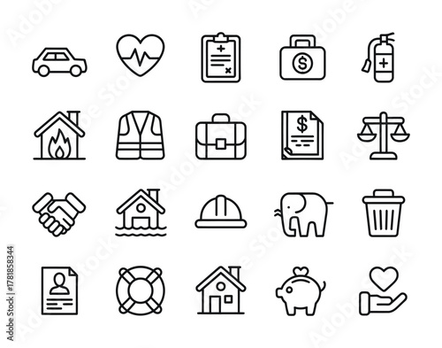 Insurance safety finance and protection icon set