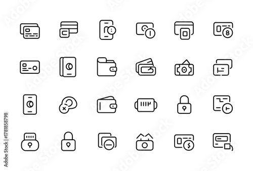 Online payment finance security wallet card icons