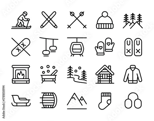 Winter sport outdoor snow ski cold season icons