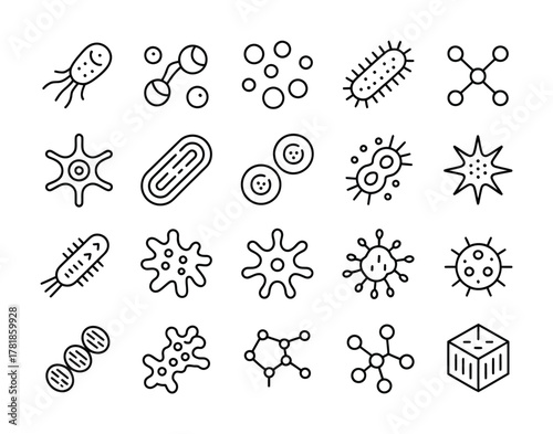 Bacteria virus molecule dna science icons pack