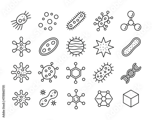 Virus bacteria molecule dna science research icons collection