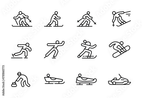 Winter sports skiing snowboarding skating icons pack