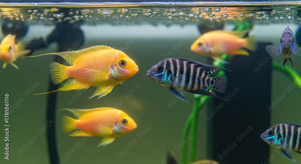 Obraz premium Colorful Aquarium Fish Swimming in a Freshwater Environment.