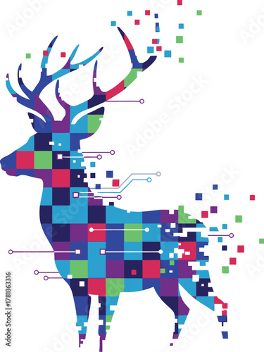 Digital Deer Pixelated Art Style Abstract Representation.