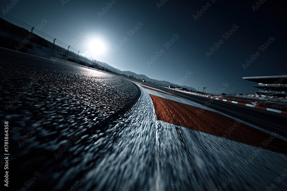 Fototapeta premium Close-up of red and white curb on race track.
