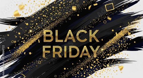 Black Friday Sale Announcement with Golden Glitter and Brush Strokes for Promotional Graphics