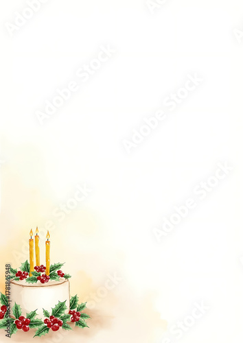 Christmas Candle Cake Watercolor A4 Background
