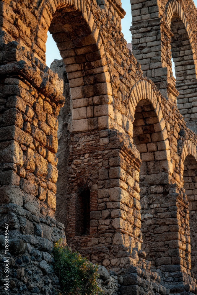 Naklejka premium Ancient Roman Aqueduct Ruins - A Glimpse into Historys Architectural Marvel.