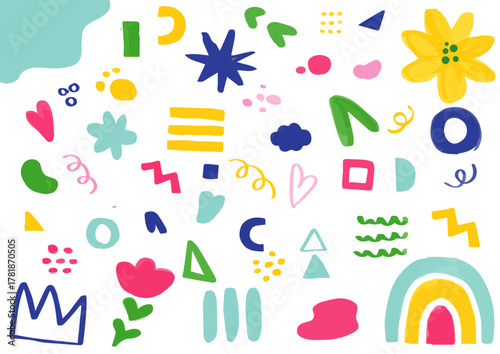 カラフルでポップな子供の落書き風イラスト素材