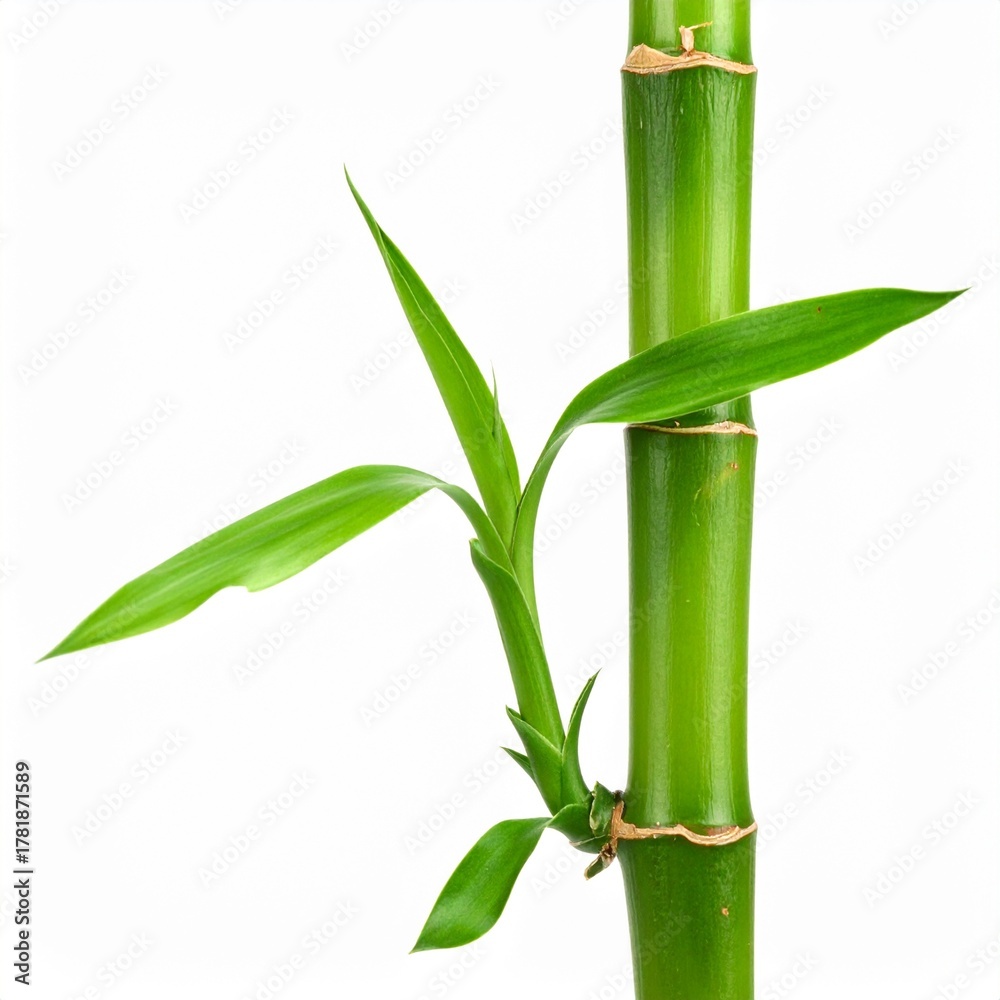 Obraz premium Fresh Green Bamboo Stem Isolated on White Background Representing Asian Plant and Natural Biotic Growth Concept