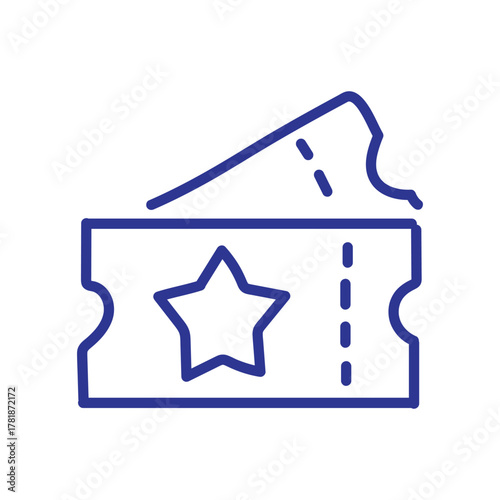 Blue line art icon of two admission tickets with a star symbol for an event or show.