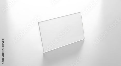 Minimalist Clear Acrylic Block on White Background with Soft Shadow