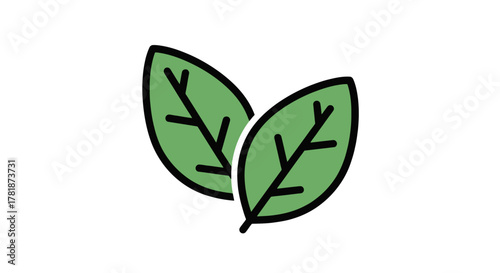 Clean and simple green leaf icon with bold black outline, symbolizing nature, ecology, organic growth, and environmental awareness