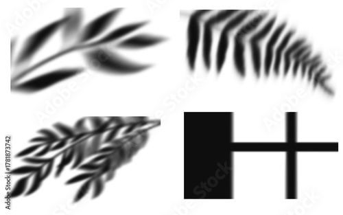 shadow set black white abstract collage, Leaf shadow png, minimal nature art design