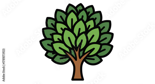 Illustration of a lush green tree icon with a thick trunk and a full crown of leaves, perfect for eco-friendly or nature-related design