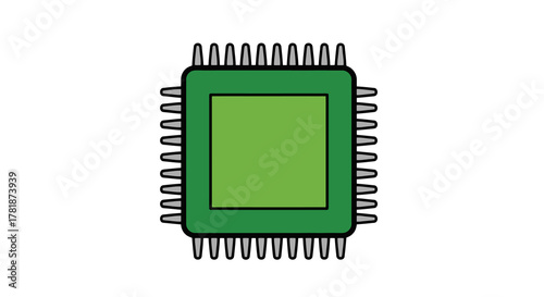 Illustration of a Green Central Processing Unit (CPU) Chip A Conceptual Depiction of Digital Computing Technology