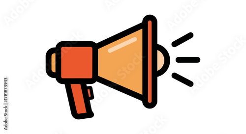 Vibrant orange megaphone icon broadcasting important announcements and public address messages with clear sound waves, symbolizing effective communication and marketing strategies and calls to action