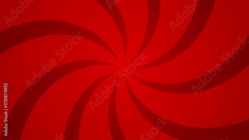 Abstract red radial swirl background with curved pinwheel pattern in soft gradient shade and subtle vignette for banner cover poster card business design element