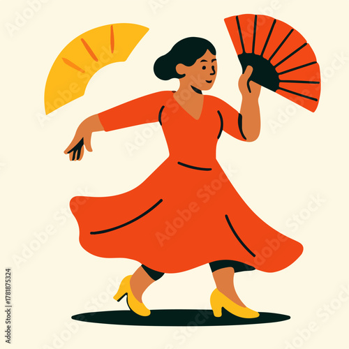 Flamenco Dancer Woman With Fan Spanish Culture Illustration