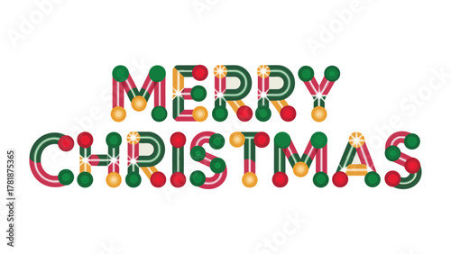Festive Christmas Greeting: The vibrant message MERRY CHRISTMAS glows with holiday cheer, using a cheerful color palette of red, green, and gold