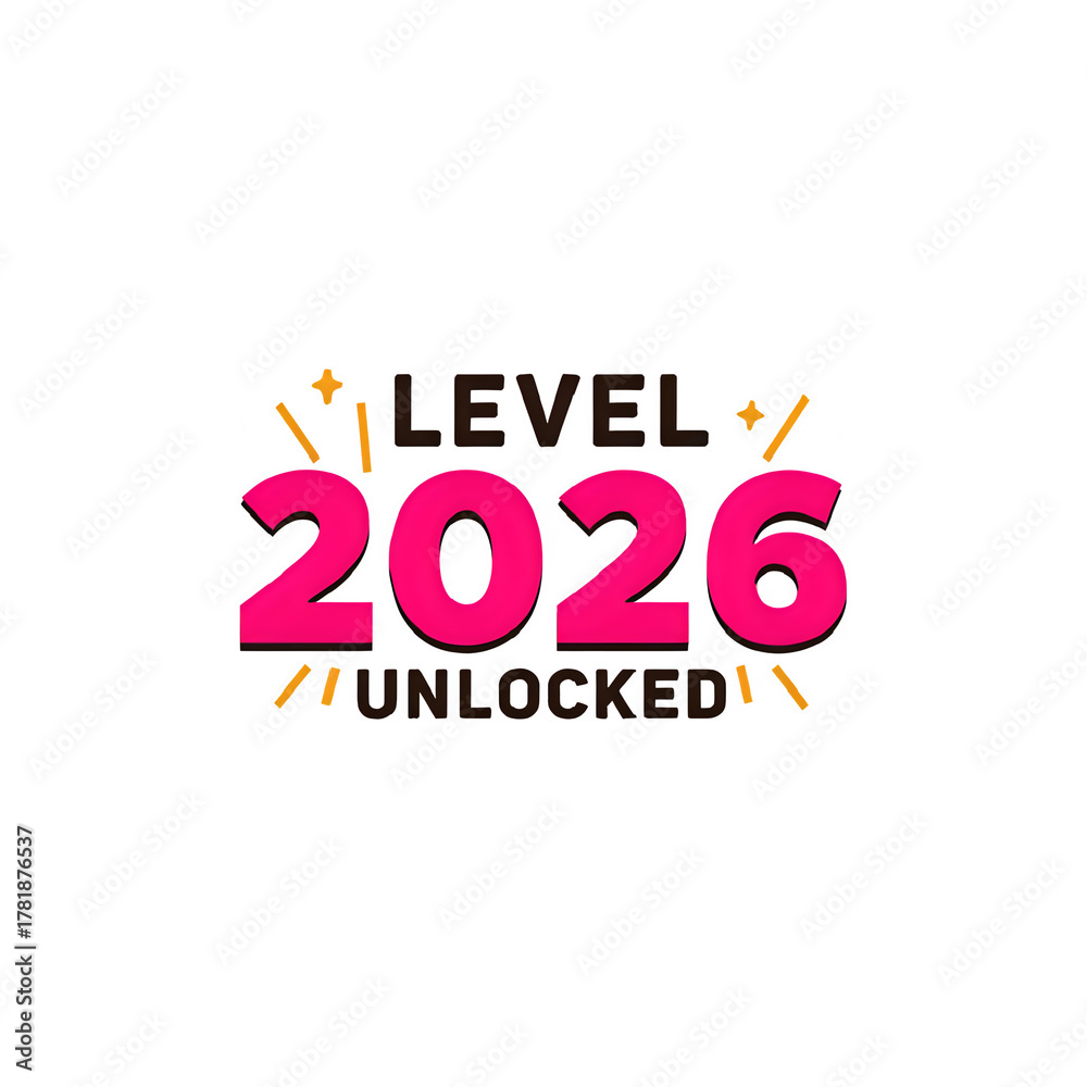 Fototapeta premium New Year 2026 Level Unlocked Celebration Graphic