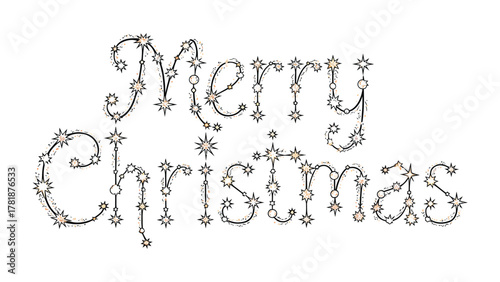 Celestial Christmas Wishes: A festive constellation of stars and celestial bodies spells out Merry Christmas, heralding the joy of the holiday season.