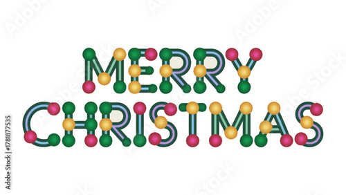 Merry Christmas: Festive, stylized lettering spells out Merry Christmas, a vibrant and joyful holiday greeting. A colorful arrangement of text to convey a cheerful message of celebration.