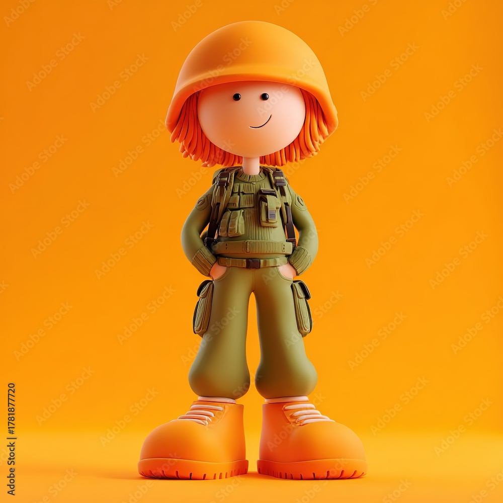 Fototapeta premium 3D Character Woman Soldier Army with Military Uniform