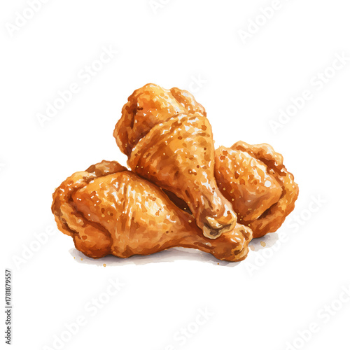 Watercolor Delicious Fried Chicken Drumstick Pile Illustration on White Background