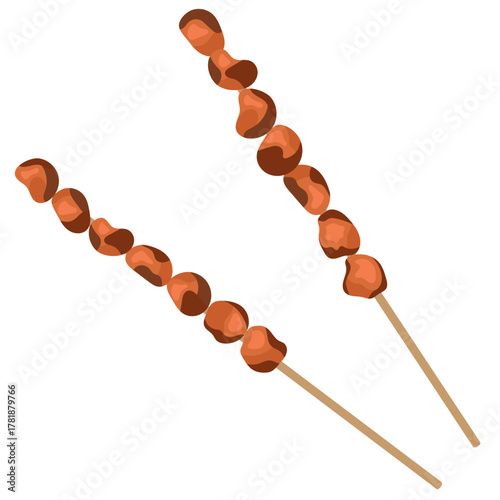 Vector illustration of Indonesian lokal food, angkringan dish, clam satay or grilled clam skewers