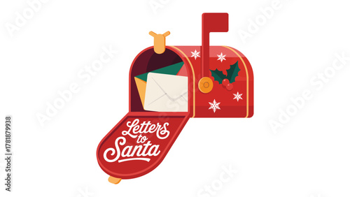 Letters to Santa: A vibrant and whimsical image of a classic red mailbox, brimming with heartfelt letters to Santa Claus, a symbol of childhood dreams and holiday cheer.