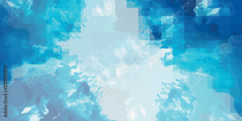 Abstract background with painterly blue and white watercolor washes and textures.