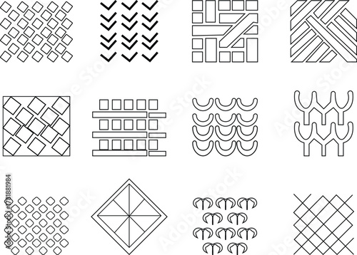 Thread textile icon set , sewing, fabric, yarn, needle, spool, embroidery, knitting, and tailoring symbols representing clothing, handmade crafts, and fashion industry design elements, pictograms