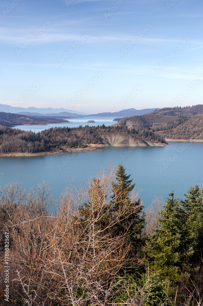 Fototapeta premium Panoramic view of artificial Lake Plastiras (Prefecture of Karditsa, Thessaly, Greece)