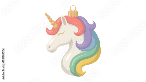 Magical Unicorn Ornament: An enchanting unicorn ornament, its flowing mane and spiraled horn exuding a sense of magic and whimsy. Featuring captivating colors.